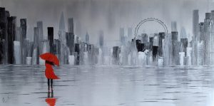 Lady In Red Dress Walking In London Cityscape Looking For A Government Art Subsidy - Make More Money From Art